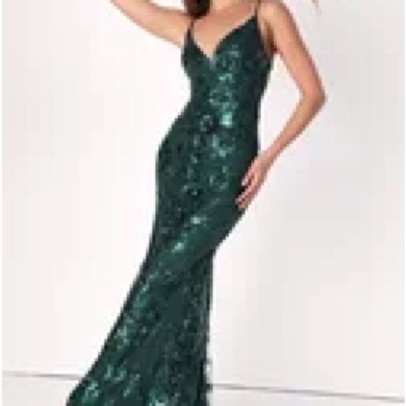 Lulu's Shimmering Emerald Sequin Dress - Picture 3 of 5